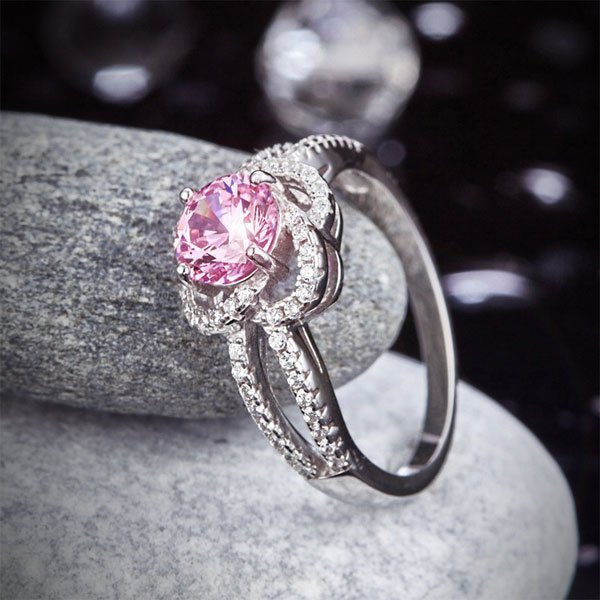 925 Sterling Silver Floral Ring Wedding Promise Anniversary Ring 1 Ct Fancy Pink Created Diamond Jewellery