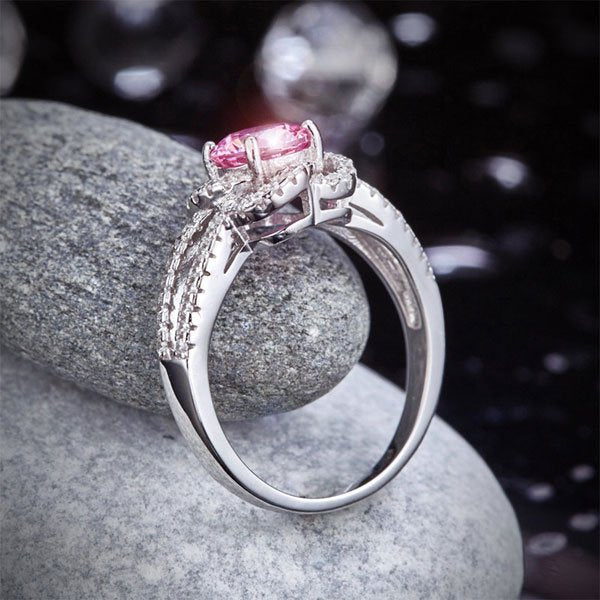 925 Sterling Silver Floral Ring Wedding Promise Anniversary Ring 1 Ct Fancy Pink Created Diamond Jewellery
