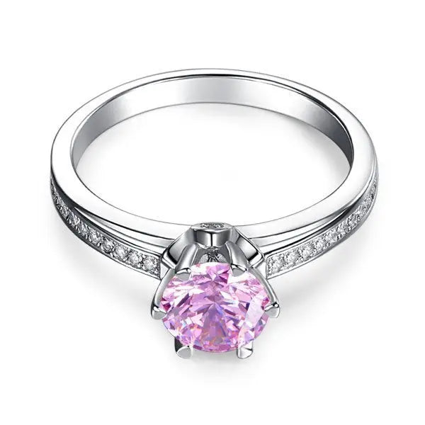 1.25 Ct Fancy Pink Created Diamond Ring 6 Claws 925 Sterling Silver Wedding Promise Anniversary Ring limanilondon