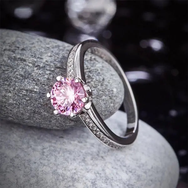 1.25 Ct Fancy Pink Created Diamond Ring 6 Claws 925 Sterling Silver Wedding Promise Anniversary Ring limanilondon
