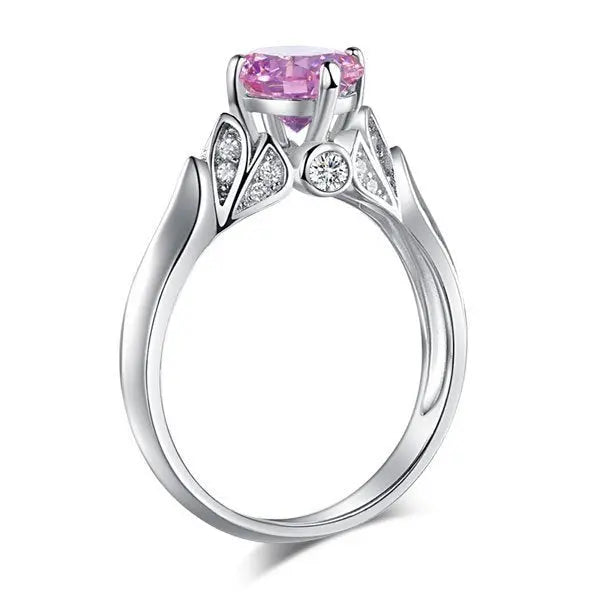 Flower 925 Sterling Silver Wedding Promise Anniversary Ring 1.25 Ct Fancy Pink Created Diamond Ring limanilondon