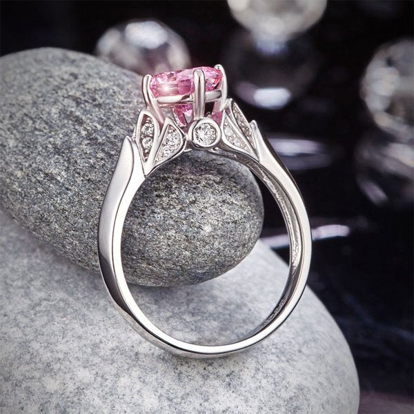 Flower 925 Sterling Silver Wedding Promise Anniversary Ring 1.25 Ct Fancy Pink Created Diamond Ring