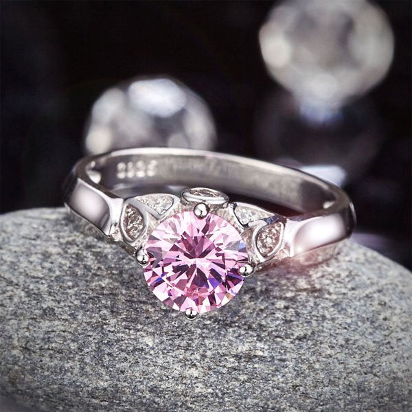 Flower 925 Sterling Silver Wedding Promise Anniversary Ring 1.25 Ct Fancy Pink Created Diamond Ring
