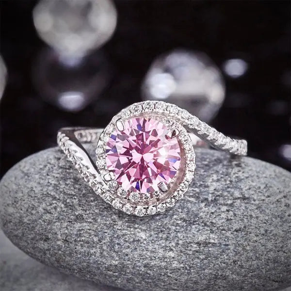 Twist Curl 925 Sterling Silver Wedding Engagement Ring 2 Ct Fancy Pink Created Diamond Promise Anniversary limanilondon