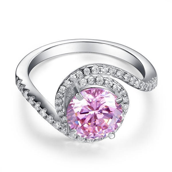 Twist Curl 925 Sterling Silver Wedding Engagement Ring 2 Ct Fancy Pink Created Diamond Promise Anniversary