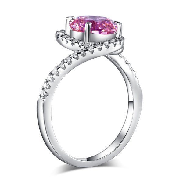 Twist Curl 925 Sterling Silver Wedding Engagement Ring 2 Ct Fancy Pink Created Diamond Promise Anniversary