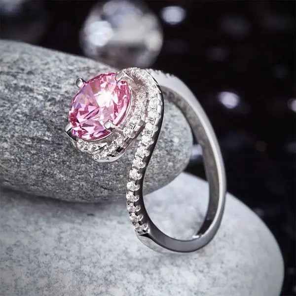 Twist Curl 925 Sterling Silver Wedding Engagement Ring 2 Ct Fancy Pink Created Diamond Promise Anniversary