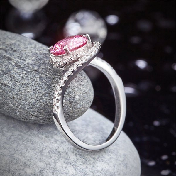 Twist Curl 925 Sterling Silver Wedding Engagement Ring 2 Ct Fancy Pink Created Diamond Promise Anniversary
