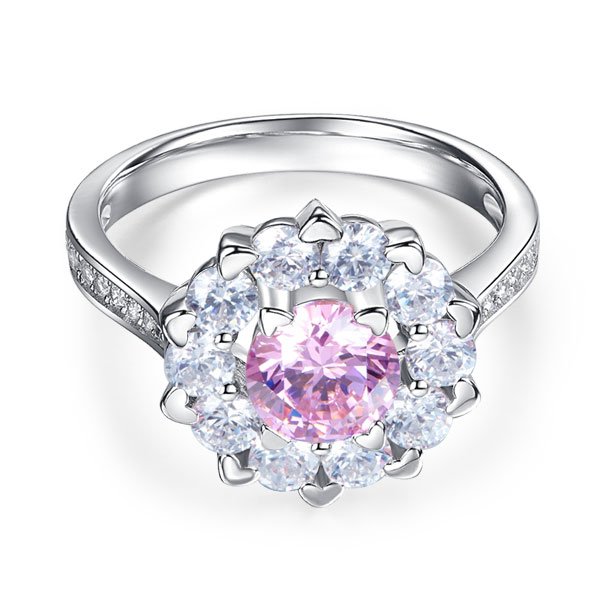 Snowflake 925 Sterling Silver Wedding Promise Anniversary Ring 1 Ct Fancy Pink Created Diamond