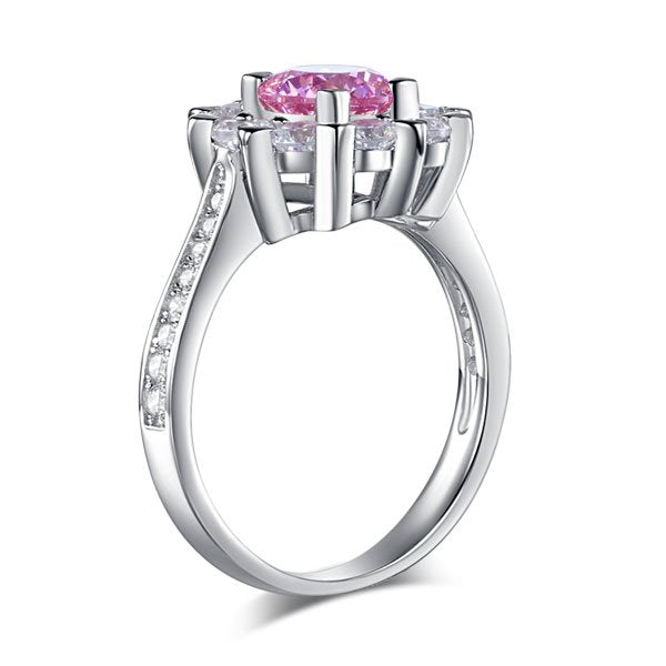 Snowflake 925 Sterling Silver Wedding Promise Anniversary Ring 1 Ct Fancy Pink Created Diamond