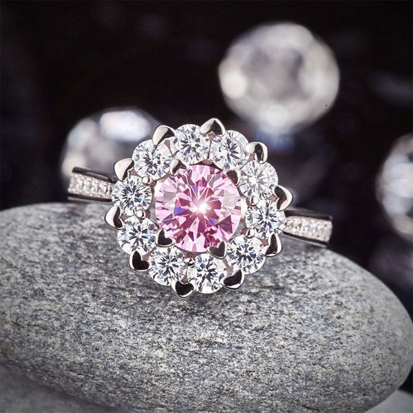 Snowflake 925 Sterling Silver Wedding Promise Anniversary Ring 1 Ct Fancy Pink Created Diamond