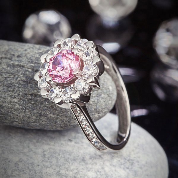 Snowflake 925 Sterling Silver Wedding Promise Anniversary Ring 1 Ct Fancy Pink Created Diamond