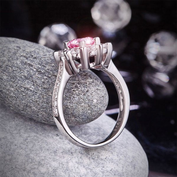 Snowflake 925 Sterling Silver Wedding Promise Anniversary Ring 1 Ct Fancy Pink Created Diamond