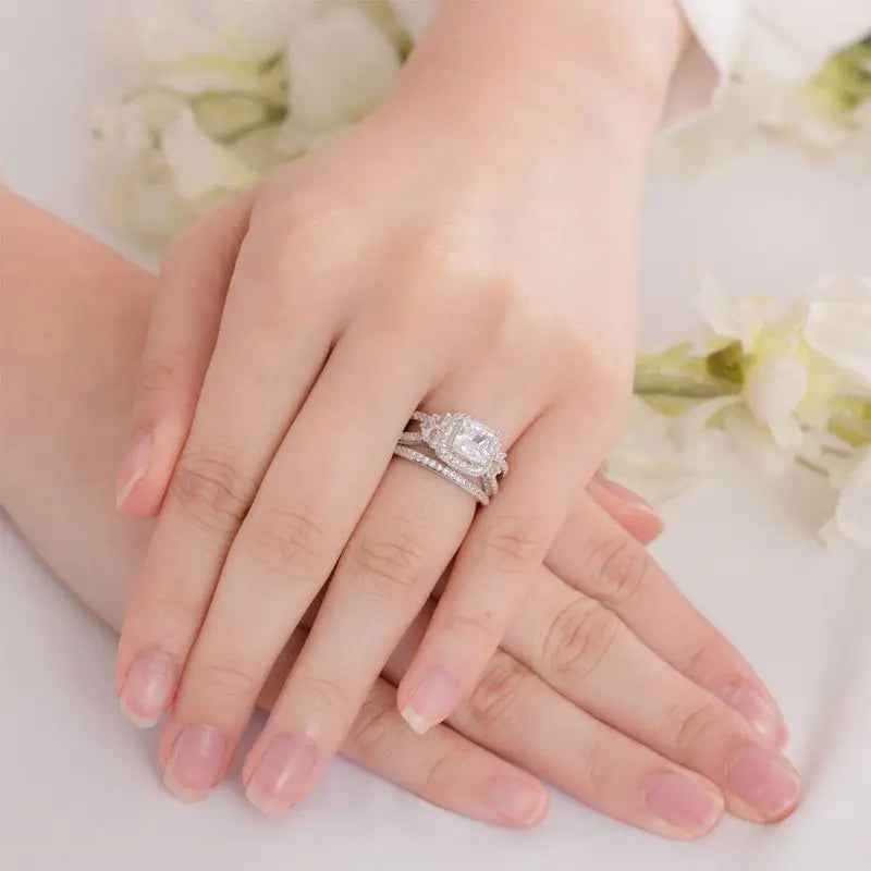 Princess Cut 925 Sterling Silver Wedding Engagement Ring Set Anniversary