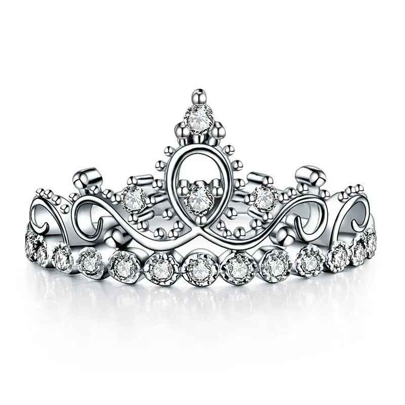 Solid 925 Sterling Silver Crown Shape Ring Lab Created Diamond for Lady Trendy Stylish