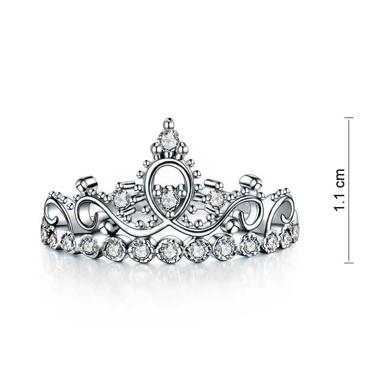 Solid 925 Sterling Silver Crown Shape Ring Lab Created Diamond for Lady Trendy Stylish