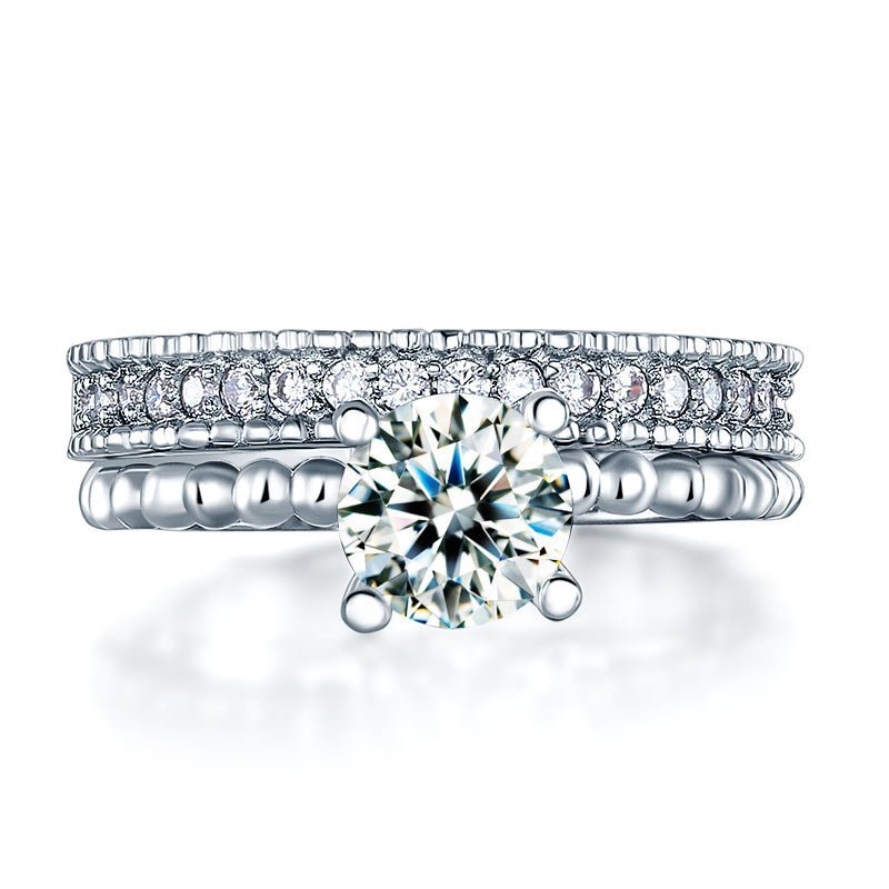 Solid 925 Sterling Silver 2 Pcs Wedding Engagement Ring Set 1 Ct Created Diamante