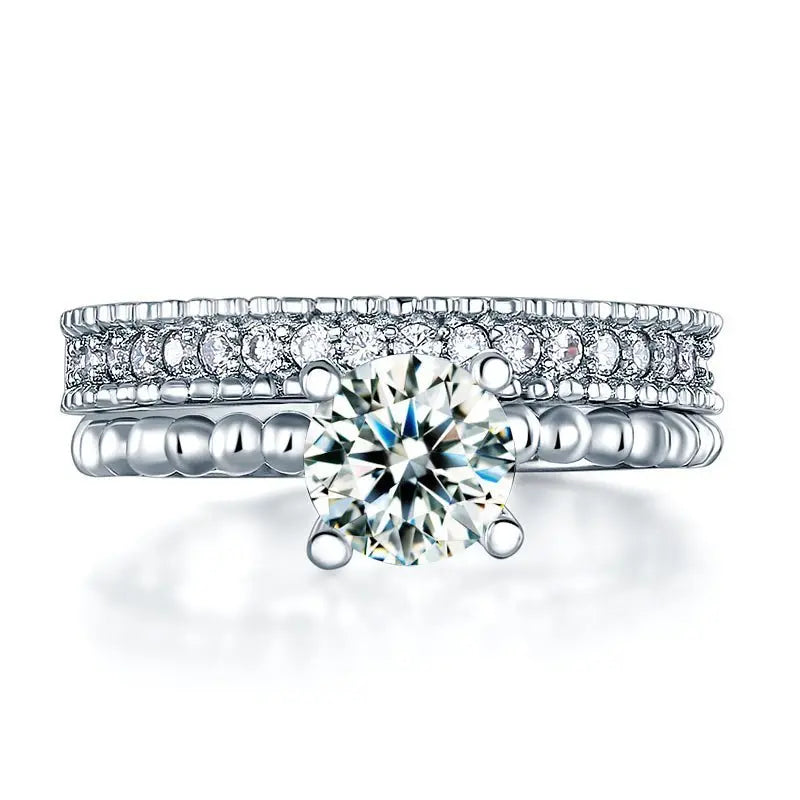 Solid 925 Sterling Silver 2 Pcs Wedding Engagement Ring Set 1 Ct Created Diamante limanilondon