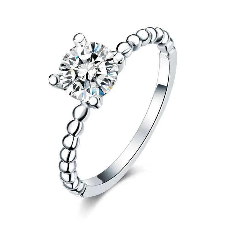 Solid 925 Sterling Silver 2 Pcs Wedding Engagement Ring Set 1 Ct Simulated Diamond