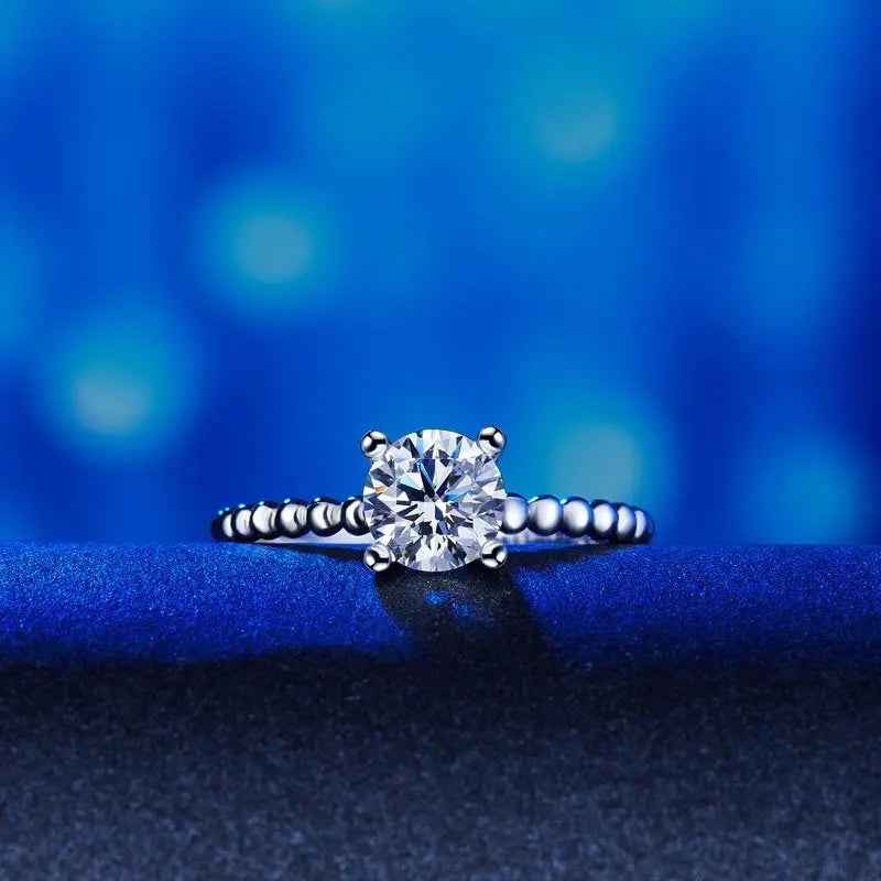 Solid 925 Sterling Silver 2 Pcs Wedding Engagement Ring Set 1 Ct Simulated Diamond