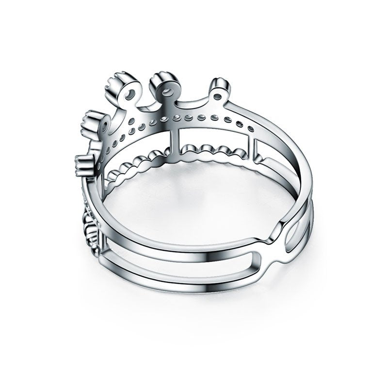 Solid 925 Sterling Silver Crown Shape Ring Lab Created Diamond