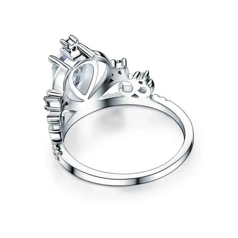 Solid 925 Sterling Silver Crown Ring 1 Carat Pear Cut for Lady