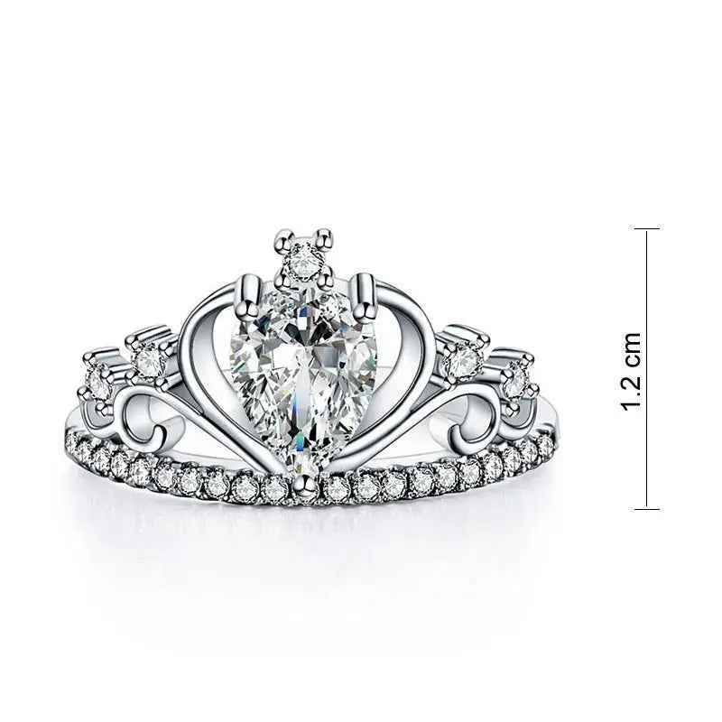 Solid 925 Sterling Silver Crown Ring 1 Carat Pear Cut for Lady