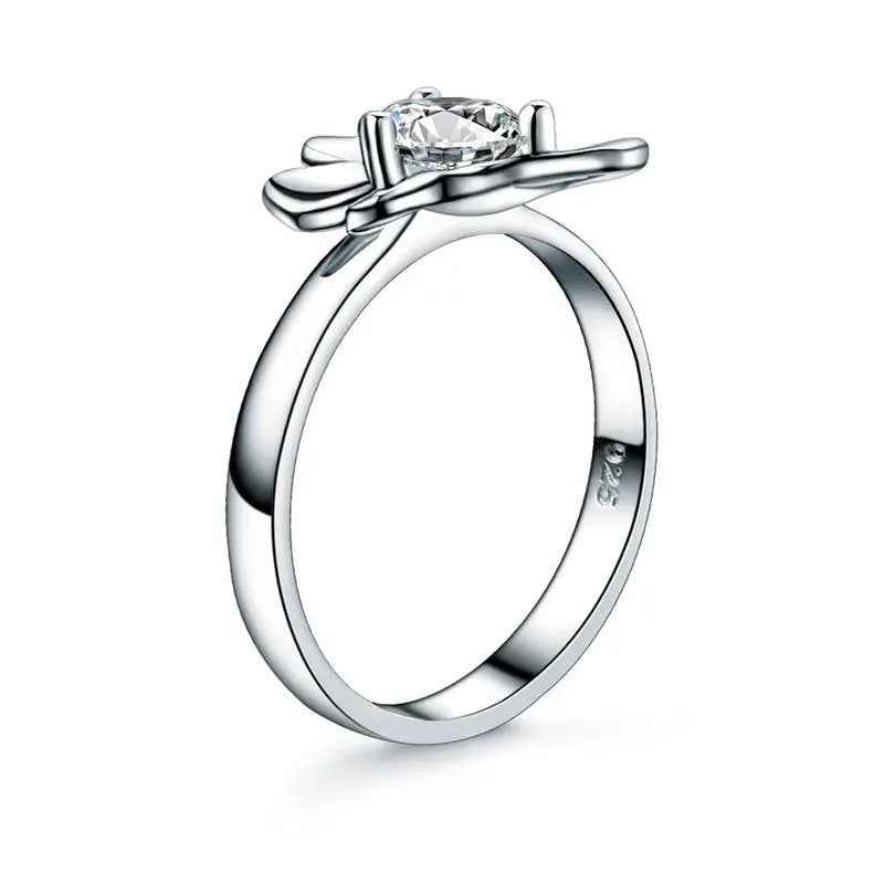 Solid 925 Sterling Silver 2 Pcs Butterfly Flower Ring Set Lady Jewellery