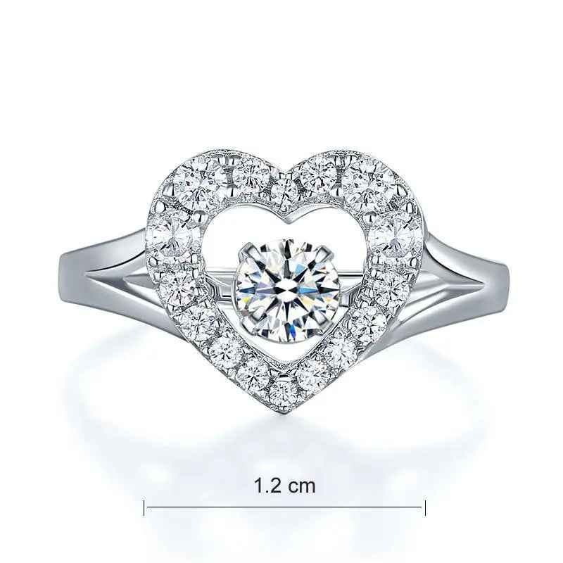 Dancing Stone Heart Solid 925 Sterling Silver Ring Fashion Wedding Jewellery