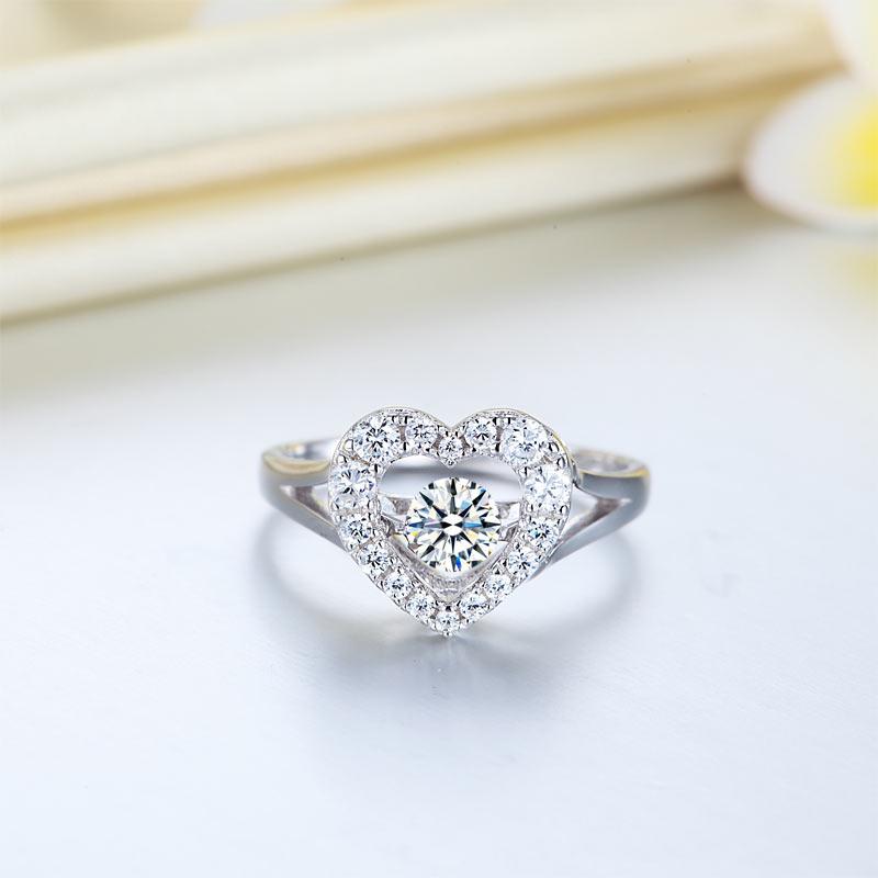 Dancing Stone Heart Solid 925 Sterling Silver Ring Fashion Wedding Jewellery
