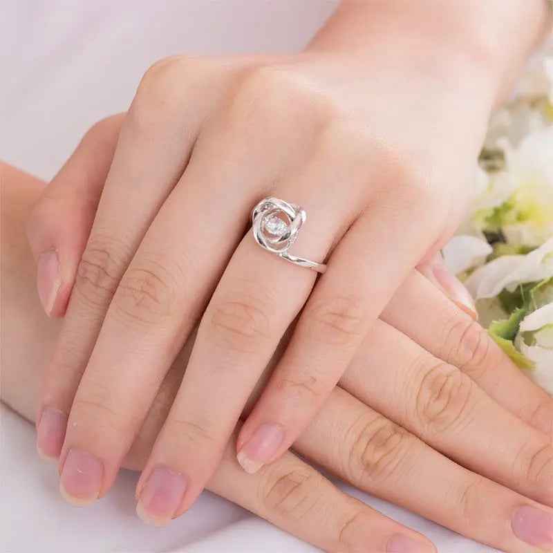 Dancing Stone Woven Solid 925 Sterling Silver Ring