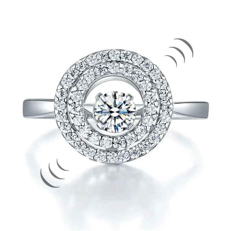 Dancing Stone Double Halo Solid 925 Sterling Silver Ring Fashion Wedding Jewellery