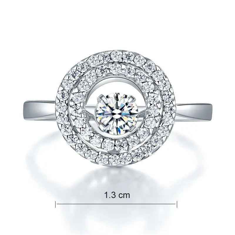 Dancing Stone Double Halo Solid 925 Sterling Silver Ring Fashion Wedding Jewellery