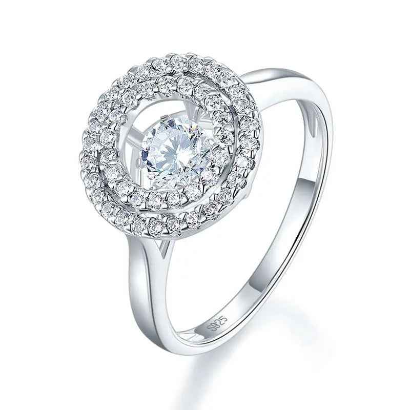 Dancing Stone Double Halo Solid 925 Sterling Silver Ring Fashion Wedding Jewellery