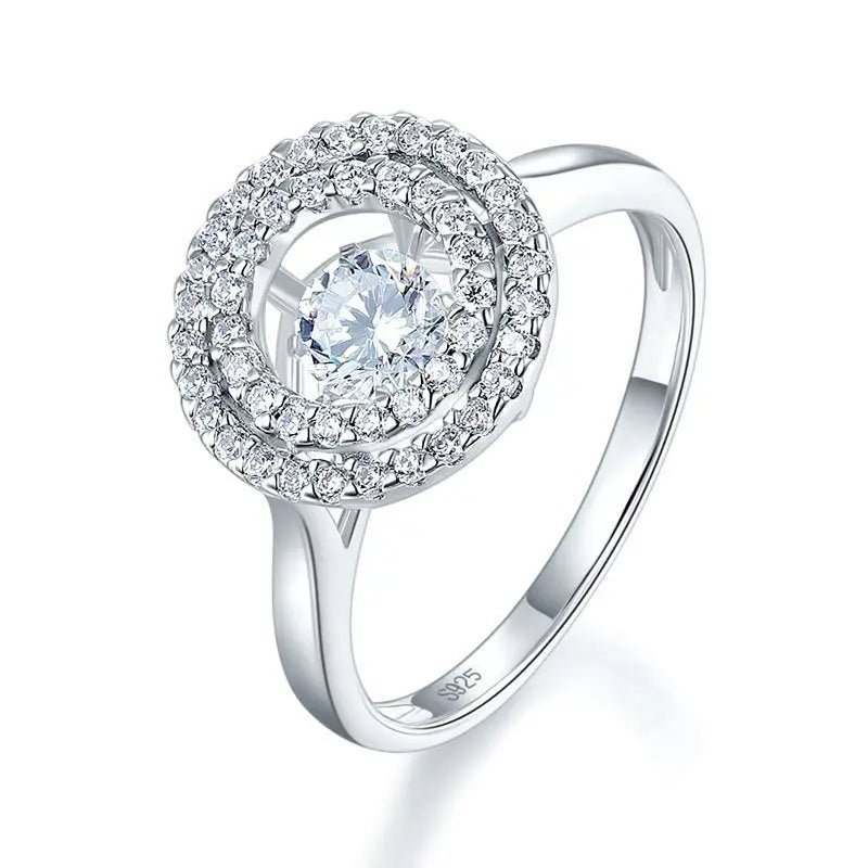 Dancing Stone Double Halo Solid 925 Sterling Silver Ring Fashion Wedding Jewellery limanilondon