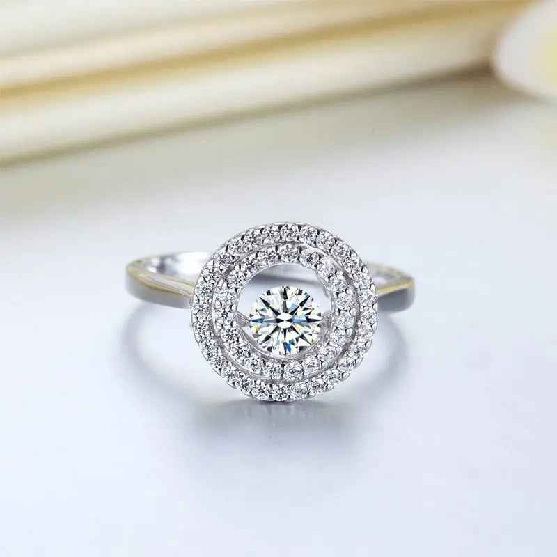 Dancing Stone Double Halo Solid 925 Sterling Silver Ring Fashion Wedding Jewellery