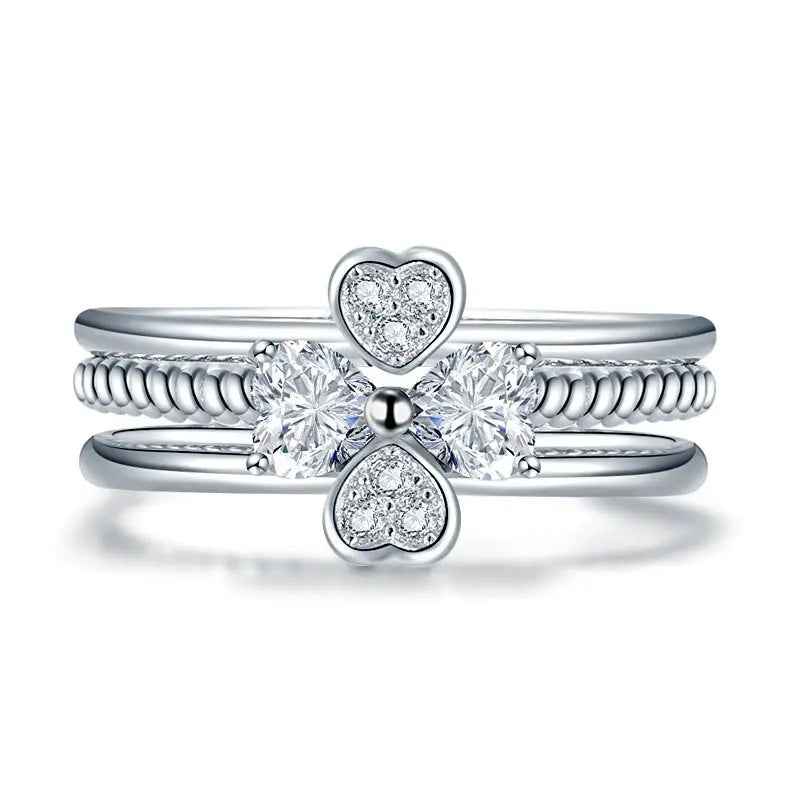 Solid 925 Sterling Silver Ring Set 3 Pcs Heart Love Jewellery New Design