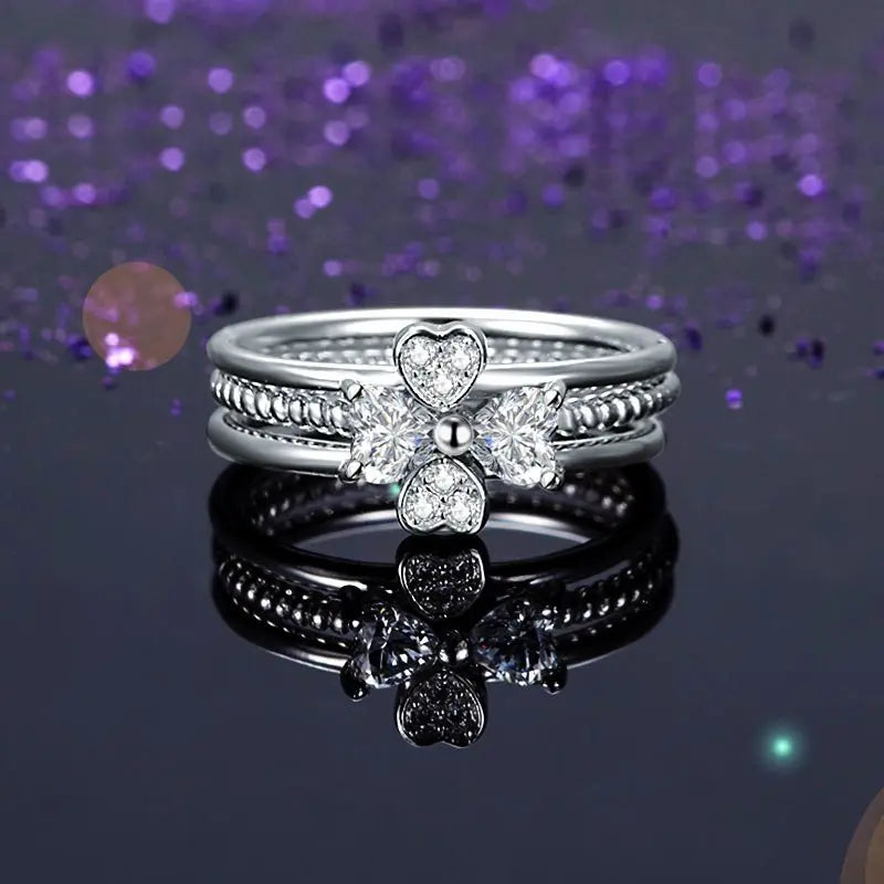 Solid 925 Sterling Silver Ring Set 3 Pcs Heart Love Jewellery New Design limanilondon