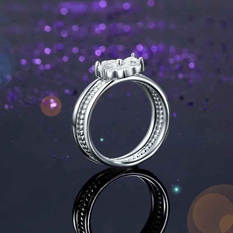 Solid 925 Sterling Silver Ring Set 3 Pcs Heart Love Jewellery New Design