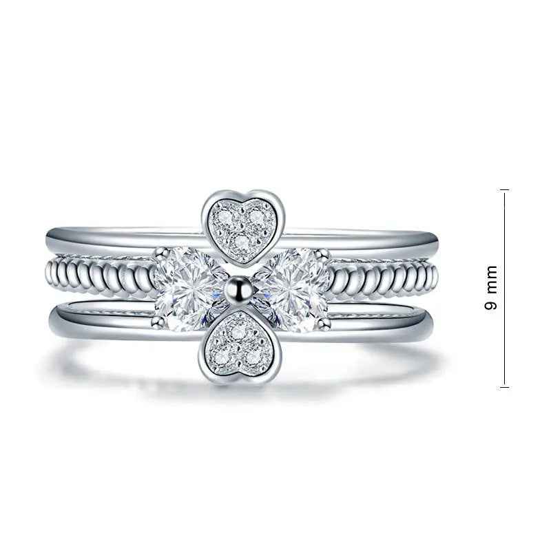 Solid 925 Sterling Silver Ring Set 3 Pcs Heart Love Jewellery New Design