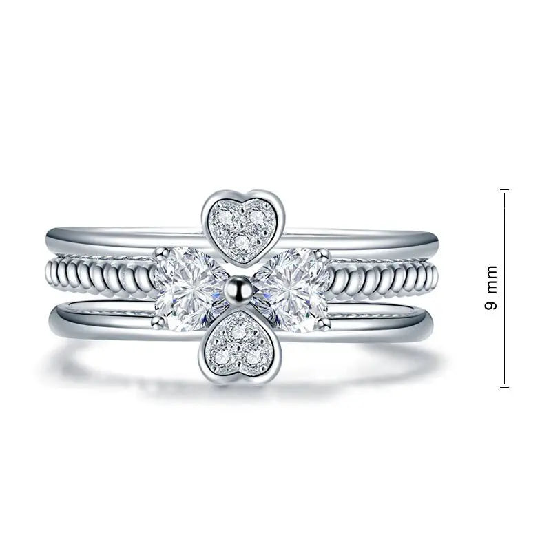Solid 925 Sterling Silver Ring Set 3 Pcs Heart Love Jewellery New Design limanilondon