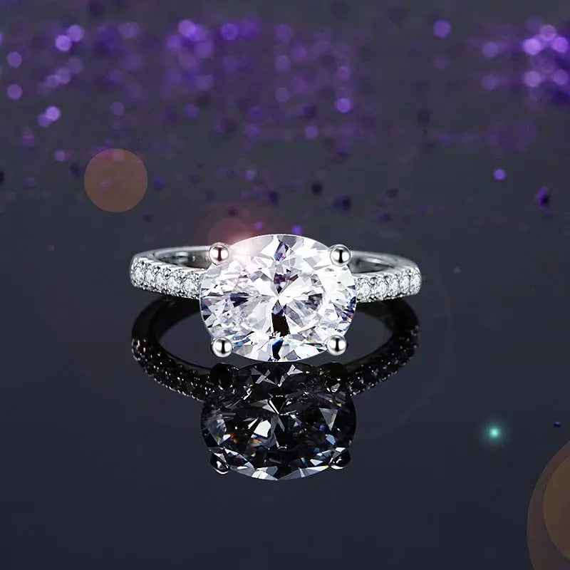 Solid 925 Sterling Silver 4 Carat Wedding Anniversary Ring Oval Cut Luxury Jewellery