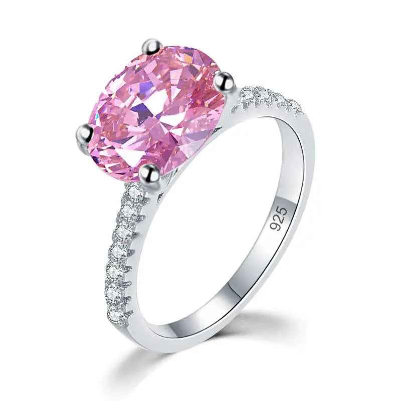 Solid 925 Sterling Silver 4 Carat Anniversary Ring Fancy Pink Oval Cut Luxury Jewellery