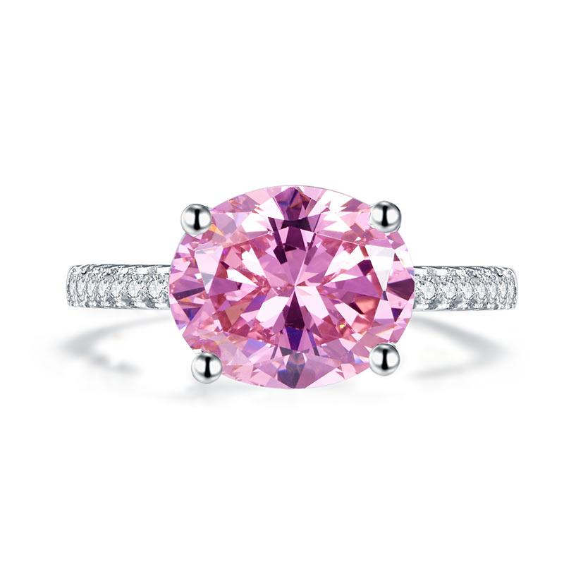 Solid 925 Sterling Silver 4 Carat Anniversary Ring Fancy Pink Oval Cut Luxury Jewellery