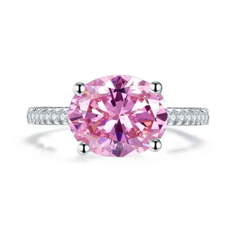 Solid 925 Sterling Silver 4 Carat Anniversary Ring Fancy Pink Oval Cut Luxury Jewellery