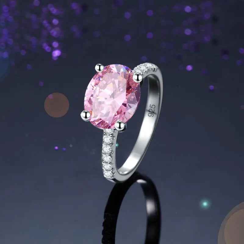 Solid 925 Sterling Silver 4 Carat Anniversary Ring Fancy Pink Oval Cut Luxury Jewellery