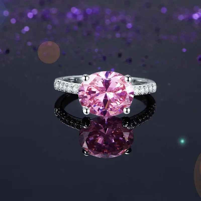 Solid 925 Sterling Silver 4 Carat Anniversary Ring Fancy Pink Oval Cut Luxury Jewellery