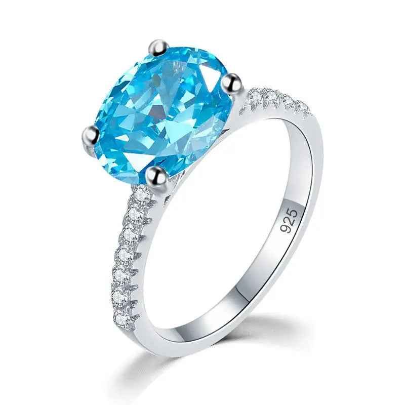 Solid 925 Sterling Silver 4 Carat Anniversary Ring Blue Oval Party Luxury Jewellery