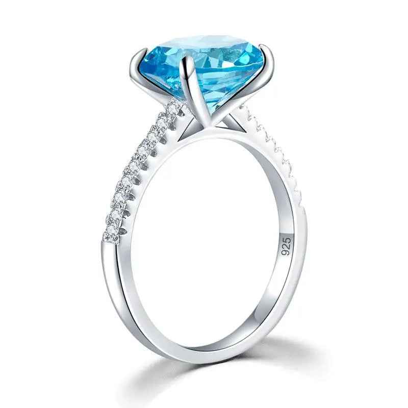 Solid 925 Sterling Silver 4 Carat Anniversary Ring Blue Oval Party Luxury Jewellery