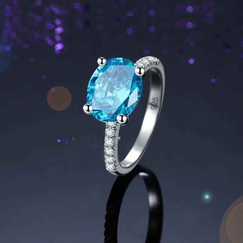 Solid 925 Sterling Silver 4 Carat Anniversary Ring Blue Oval Party Luxury Jewellery